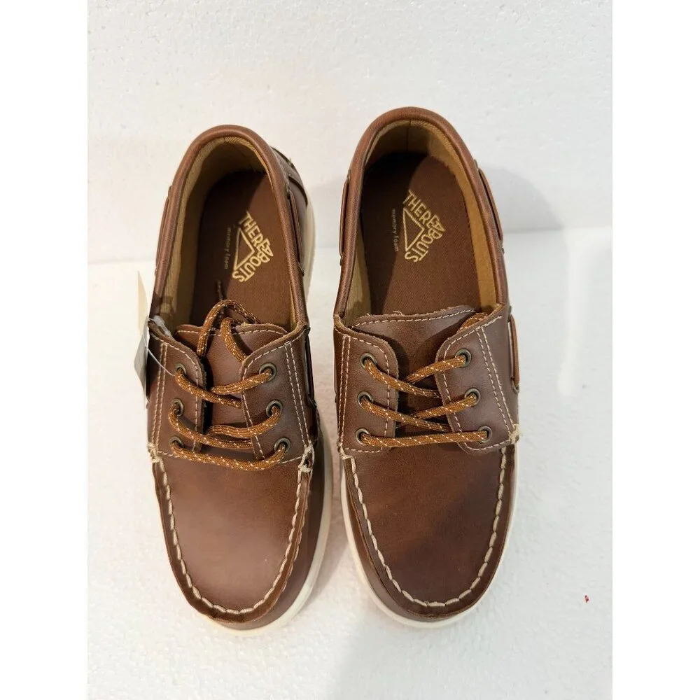 Thereabouts Boys Tan Boat Shoes 3M Synthetic Leather Casual Deck Style